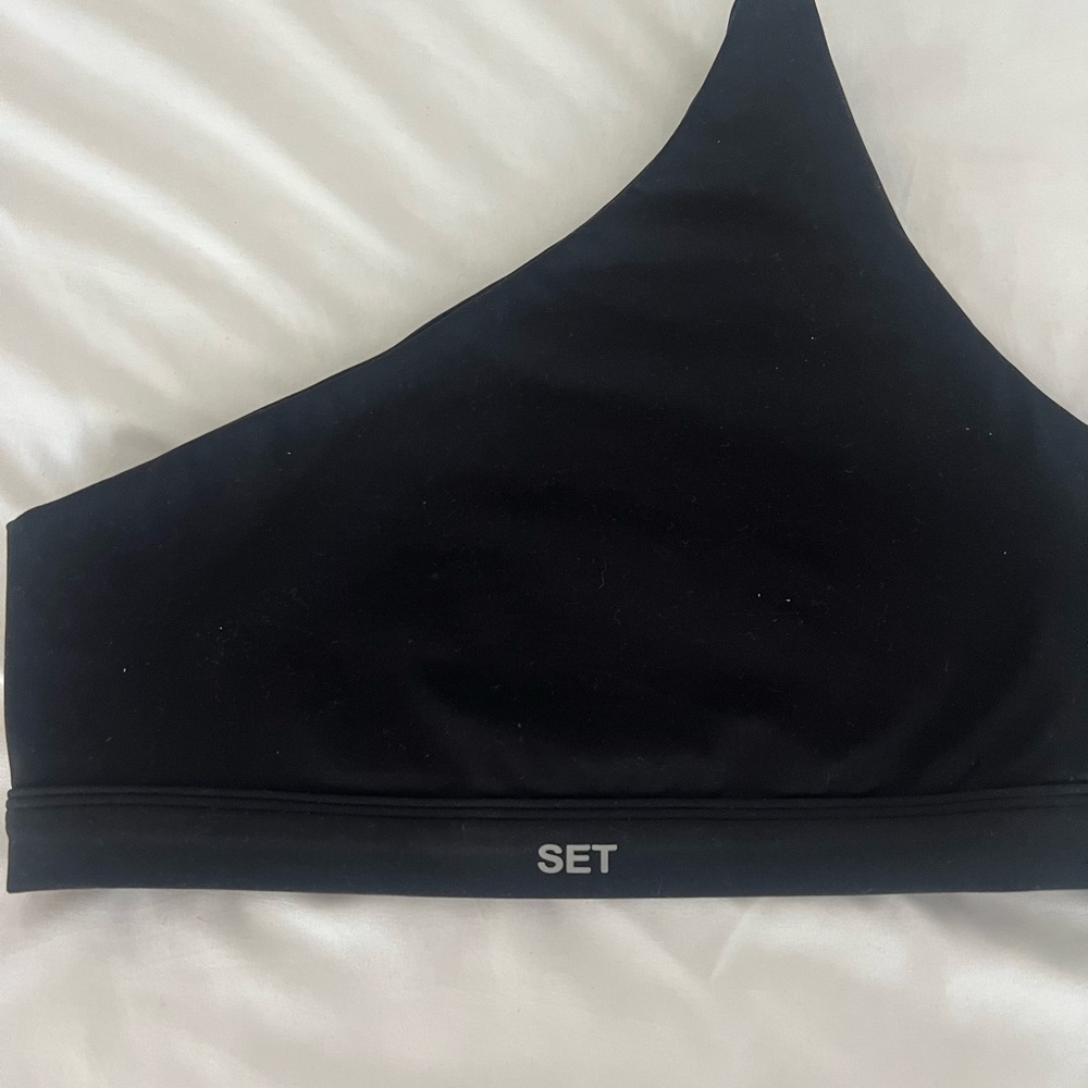 🌸SET Active Black One-Shoulder Sports Bra - Picture 2 of 4